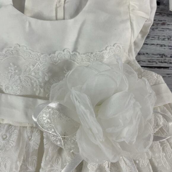 PETITE JR Baby Girl Ivory Lace Dress XS 3-6 mths Bonnet Bow Wedding Dedication 1 - Picture 3 of 13